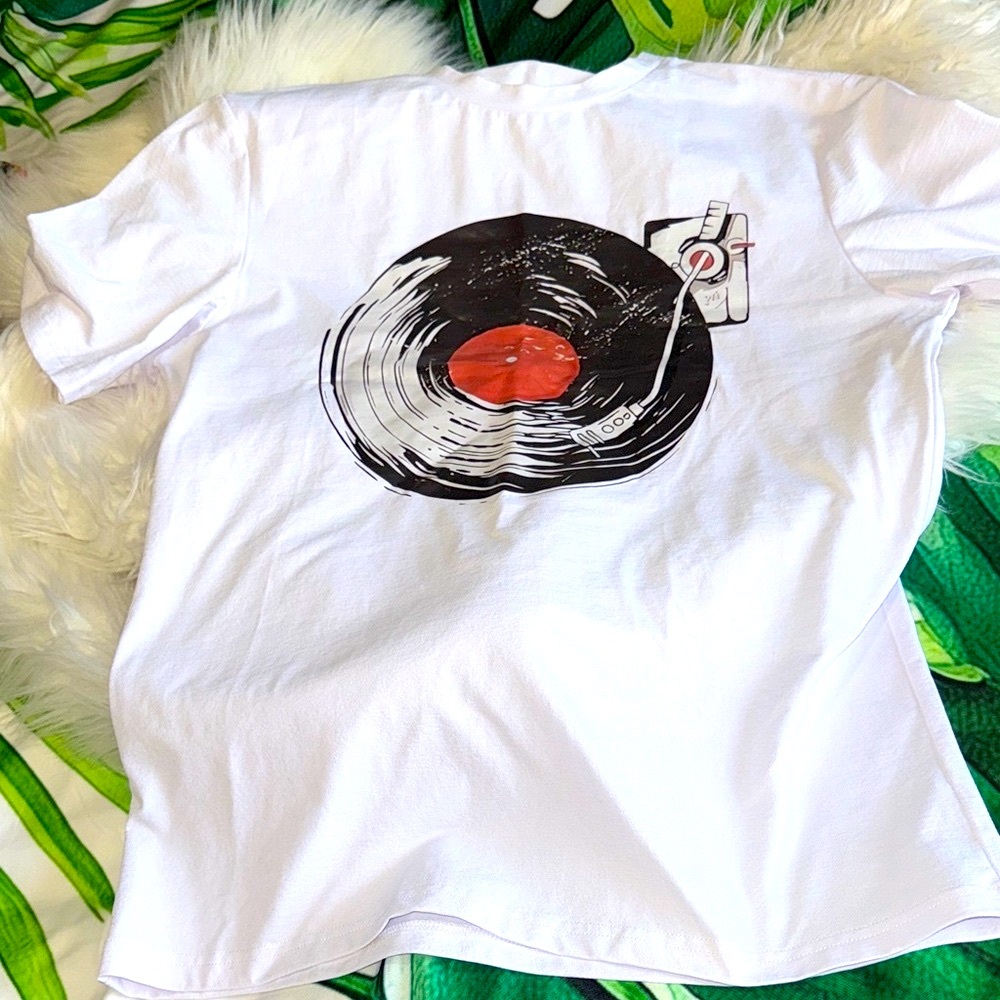 White Vinyl Record Graphic T-Shirt